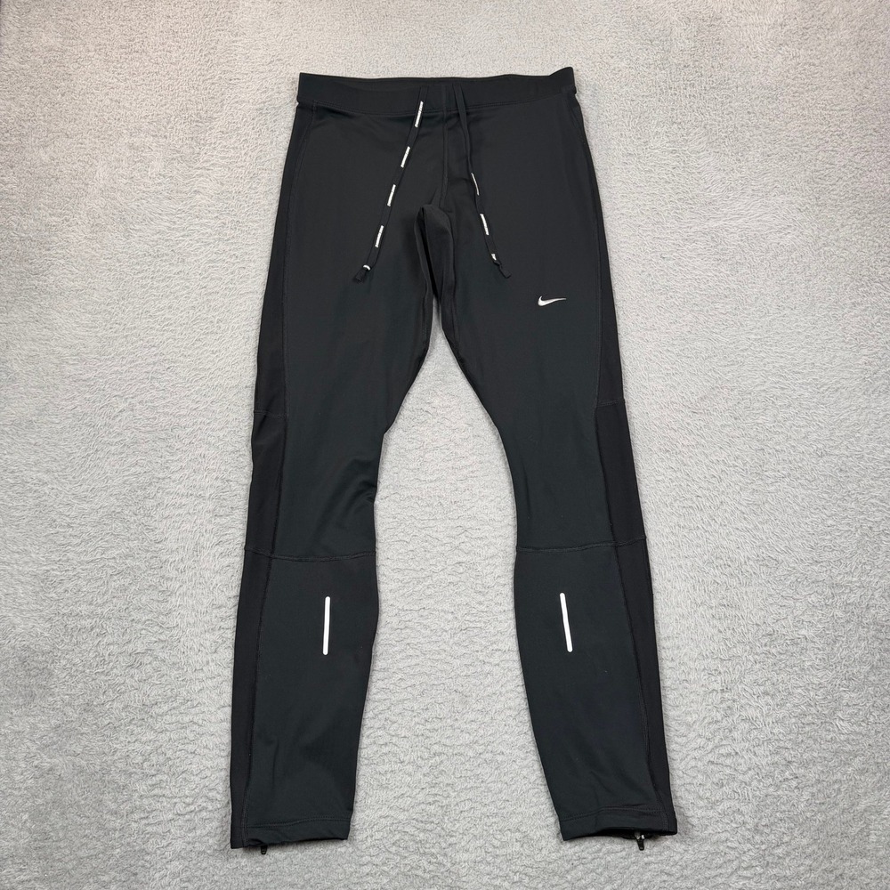 Nike Dri-FIT Women Black Running Leggings Reflective Ankle Zip Large